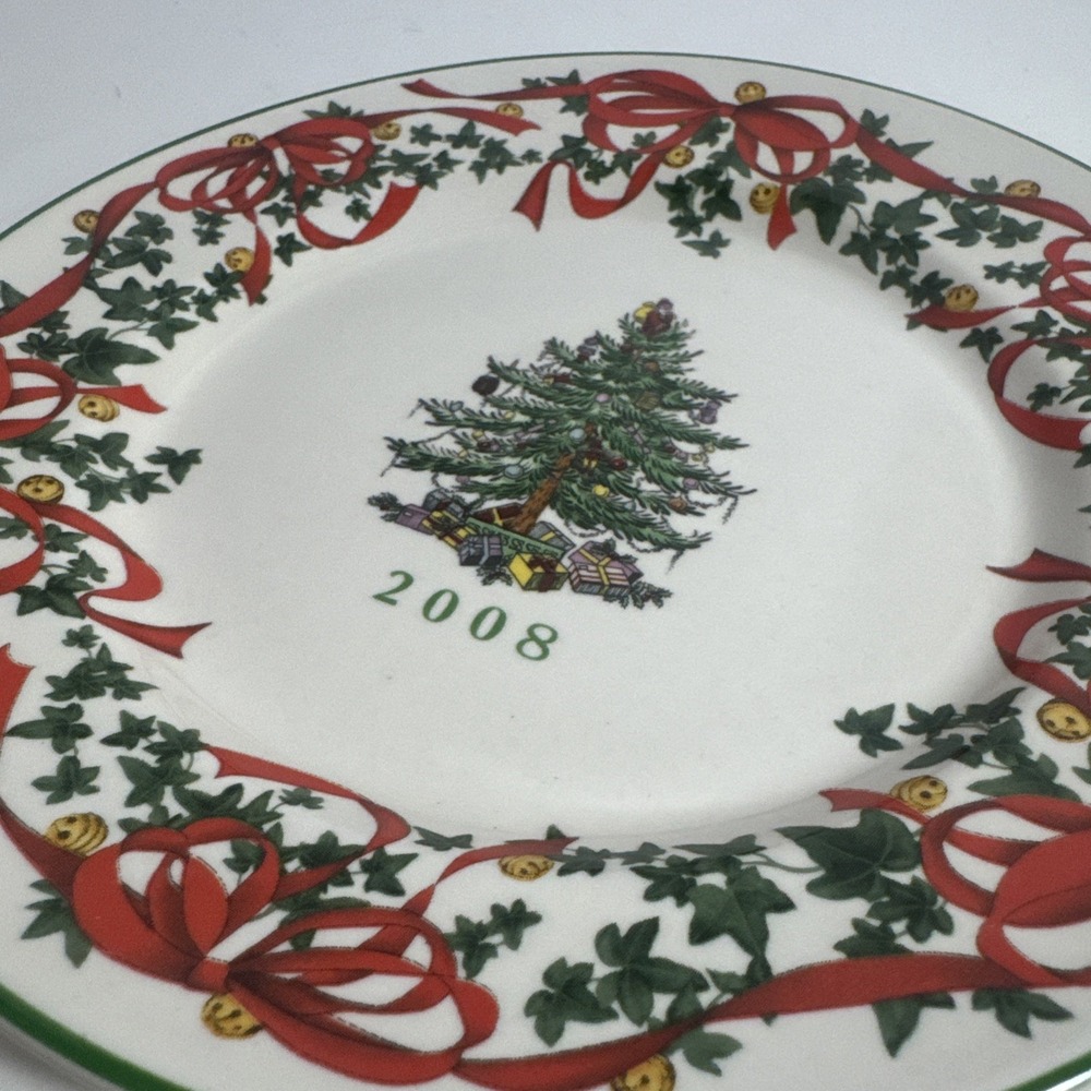 SPODE CHRISTMAS TREE RED RIBBON ROUND 12 1/2" PLATTER - Picture 11 of 14